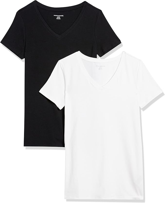 Amazon Essentials Women's Classic-Fit Short-Sleeve V-Neck T-Shirt, Multipacks 1