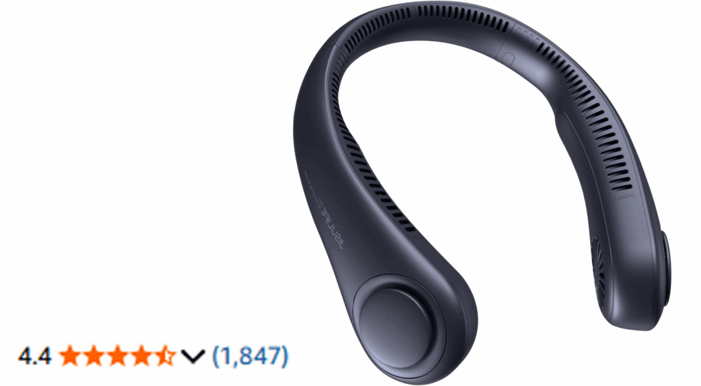 JISULIFE Neck Fan Portable, Personal Wearable Fan with Battery Rechargeable, Bladeless Travel Cooling Design with Powerful Wind, 3 Speeds