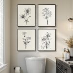 Framed 4 Piece Vintage Flower Wall Decor