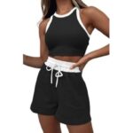 Lingswallow 2 Piece Women Lounge Sets - Sleeveless Crop Top and Shorts Waffle Lounge Set Tracksuits Sweatsuits for Women resized 1
