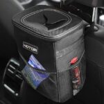 HOTOR Car Trash Can with Lid and Storage Pockets - 100_ Leak-Proof Organizer, Waterproof Garbage Can, Multipurpose Trash Bin for Car, 2 Gallons, Black resized